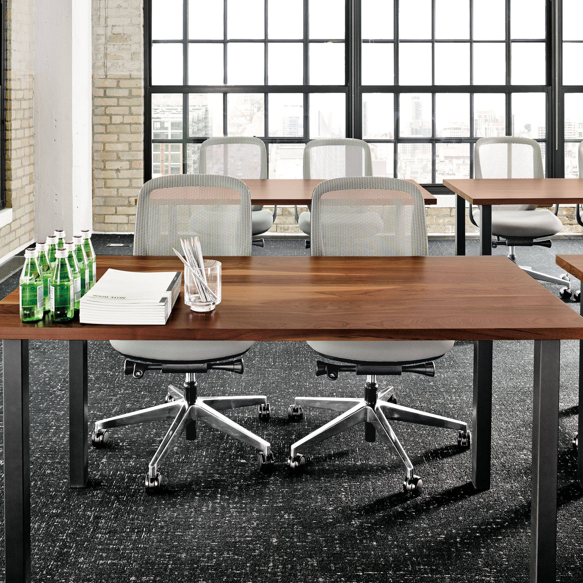 Walnut Top Table with Natural Steel Base I6809