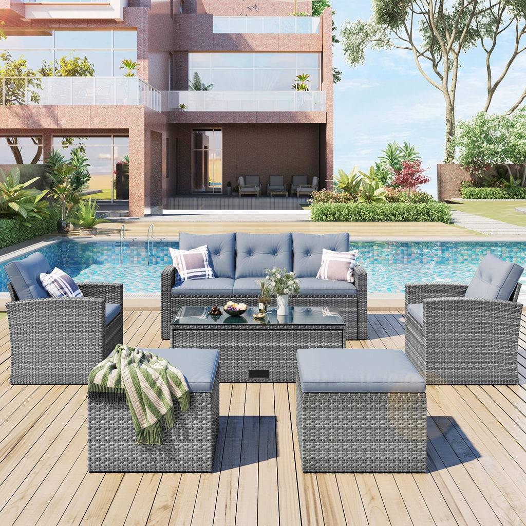 6Pcs All-Weather Wicker PE Rattan Patio Sectional Set with Coffee Table O517133