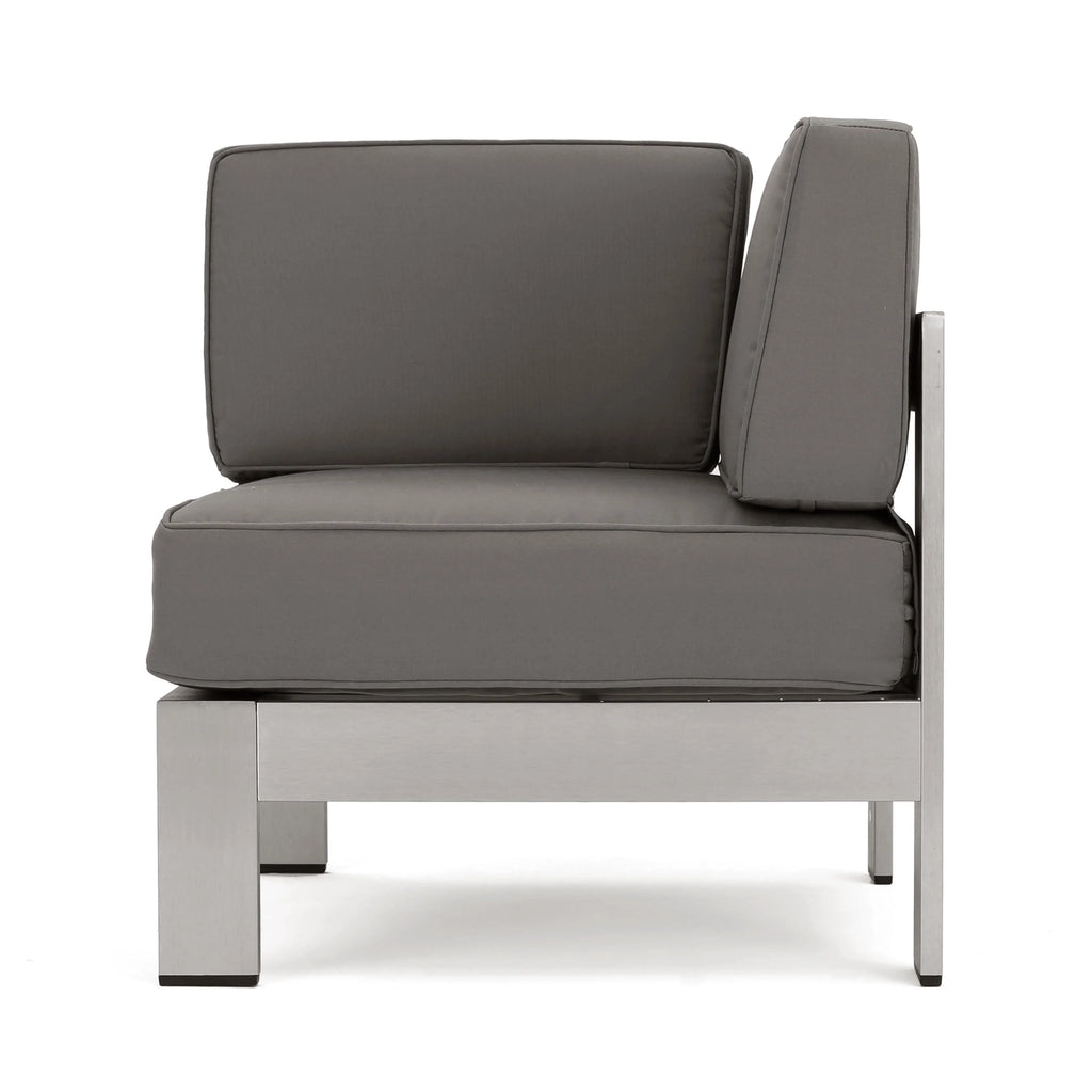 Silver and Khaki Outdoor Aluminum 9 Seater Sectional Sofa Set with Ottoman M6226