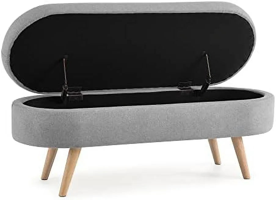 Oval Linen Fabric Upholstered Ottoman Q111