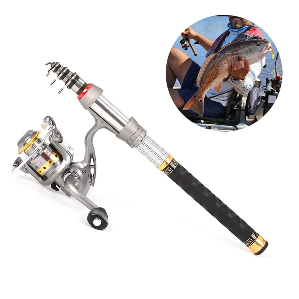 Telescopic Fishing Rod and Reel Combo Full Kit Spinning Pole Set M716827