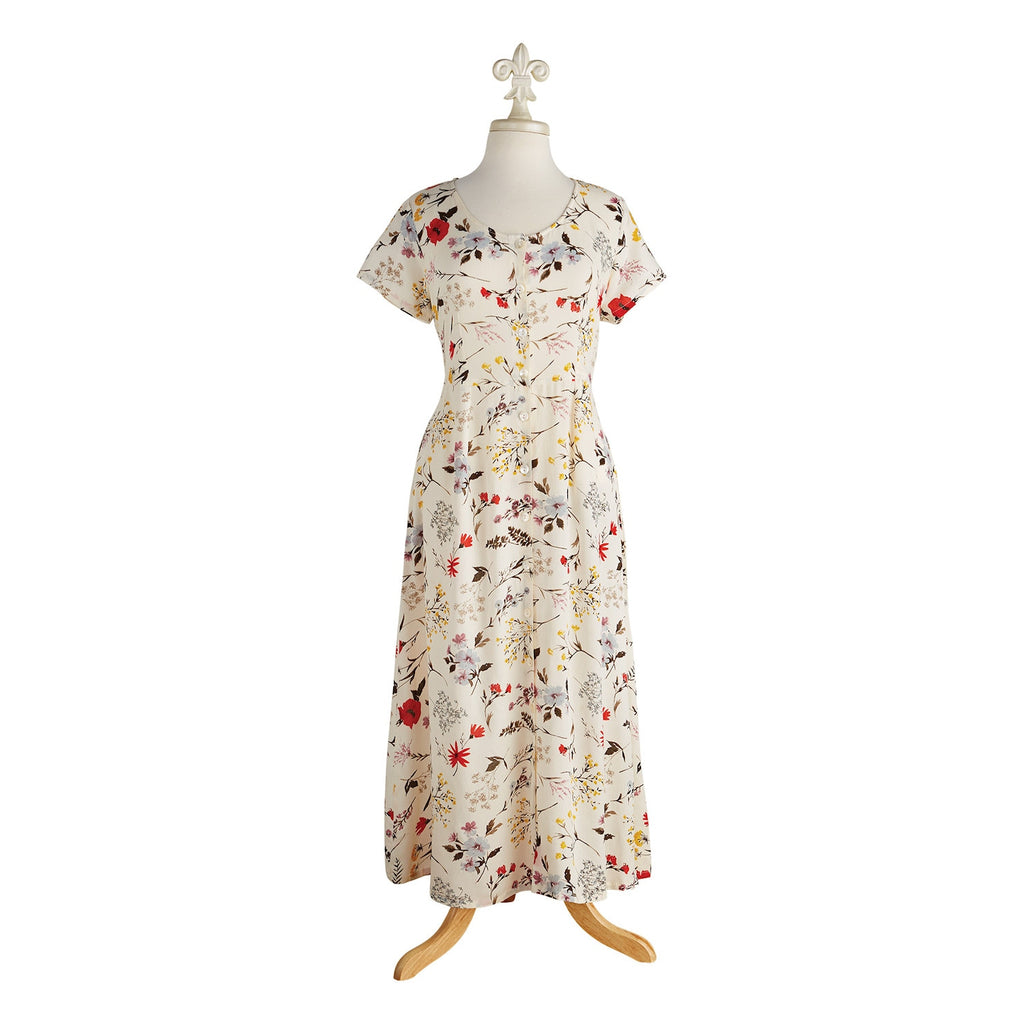 Spring Garden Dress Button Front Short Sleeve Floral F7715
