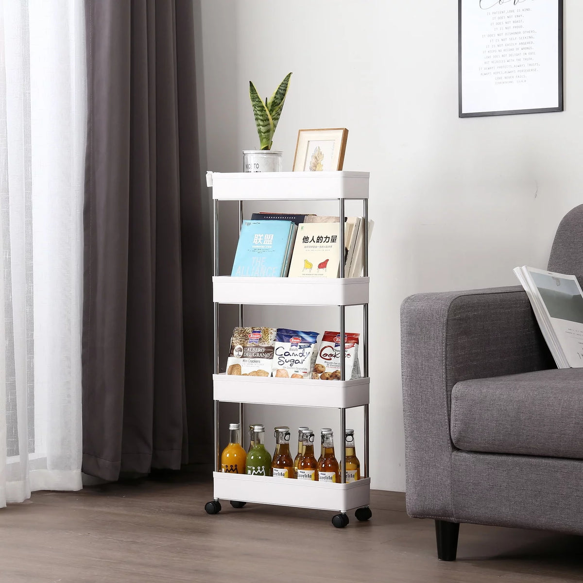4 Tier Slim Storage Cart Mobile Shelving Unit Organizer U4085