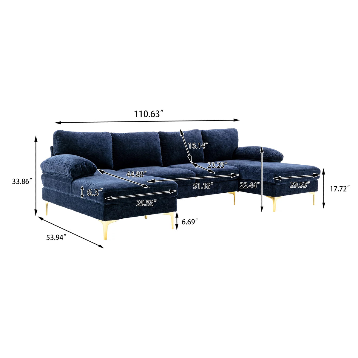 Navy Blue 4-piece U Shaped Fabric Sectional Sofa O53162