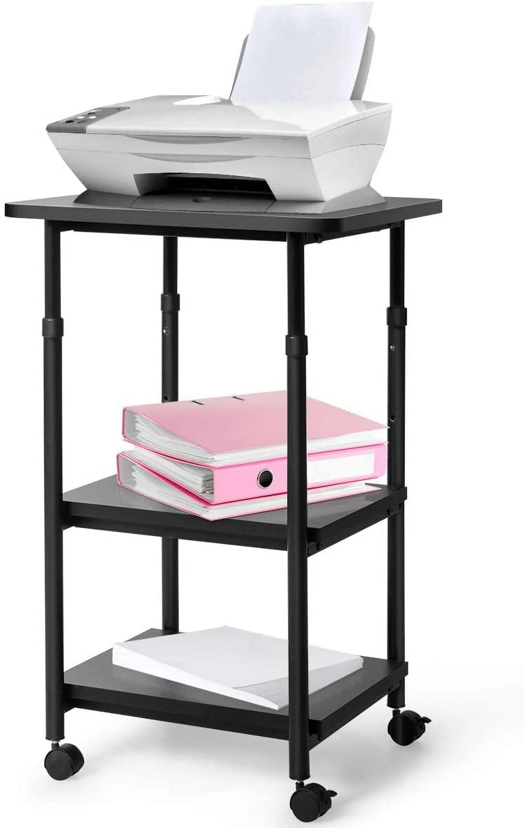 3-Tier Adjustable Rolling Printer Stand with 2 Storage Shelves A3810