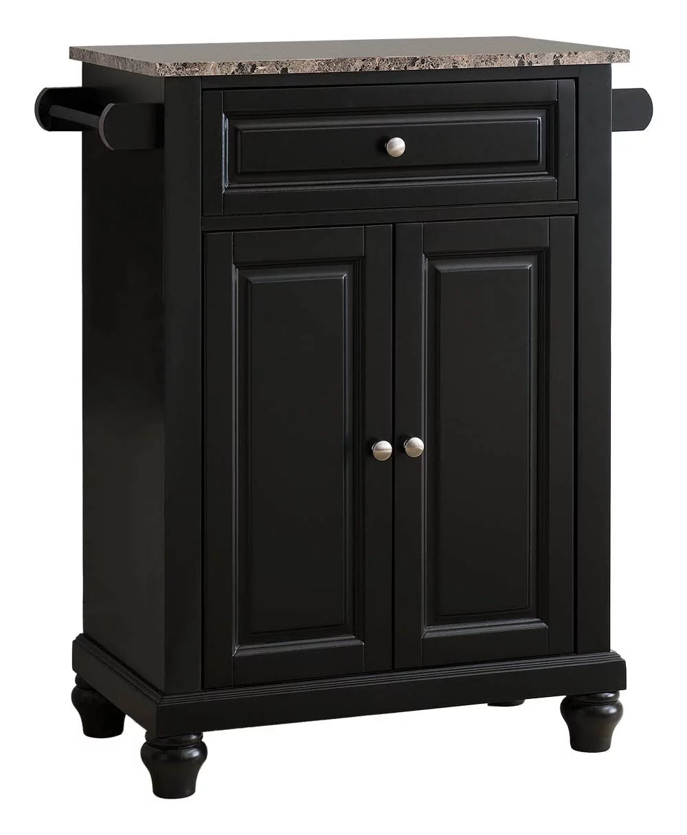 Black Kitchen Island Storage Cabinet with Marble Finish Top U85897
