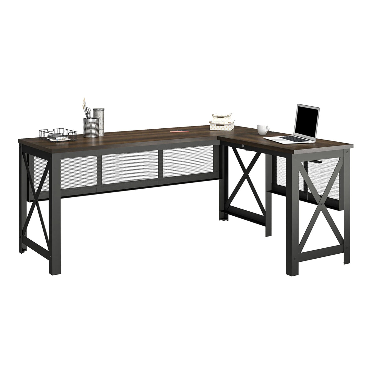Walnut Lift Top L Desk S8773