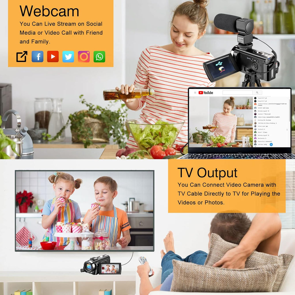 FHD 1080P 30FPS 24MP 3.0 Inch 270° Rotation Screen Video Camera Camcorder with Microphone, Remote Control, 2 Batteries X548