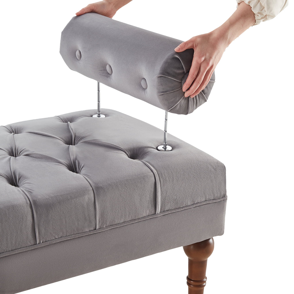 60.2 Inch Grey Tufted Upholstered Bench with 2 Pillows S170