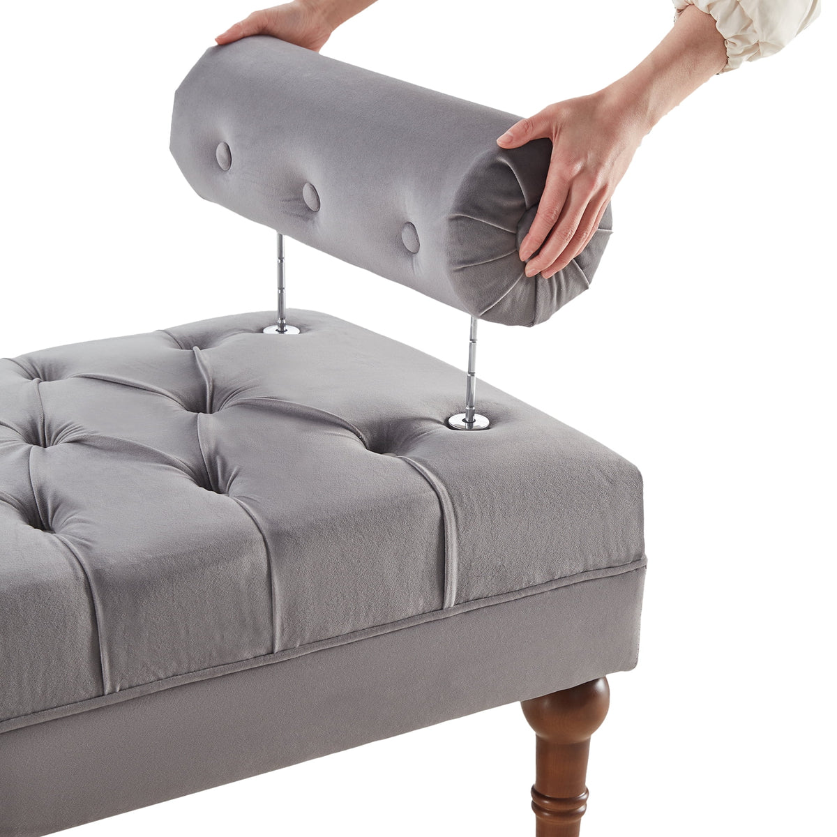 60.2 Inch Grey Tufted Upholstered Bench with 2 Pillows S170