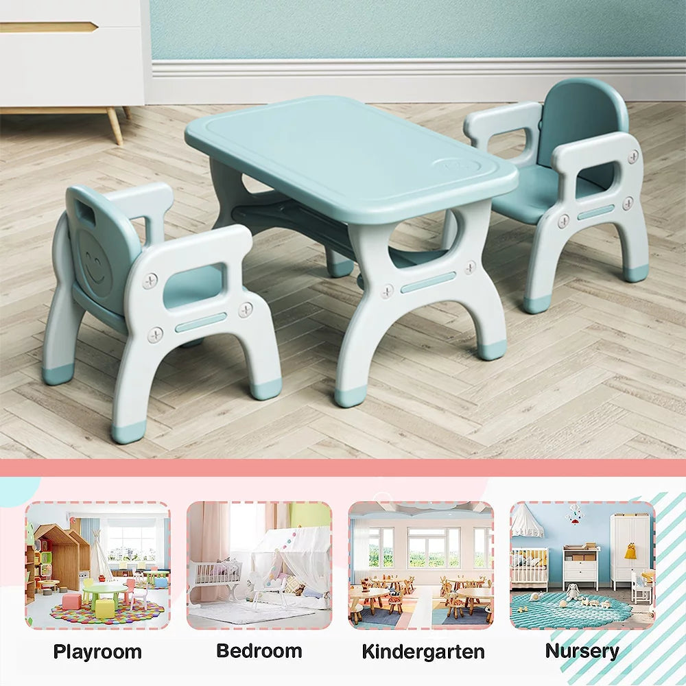 Kids Learning Desk and 2 Chairs Set Blue U950745