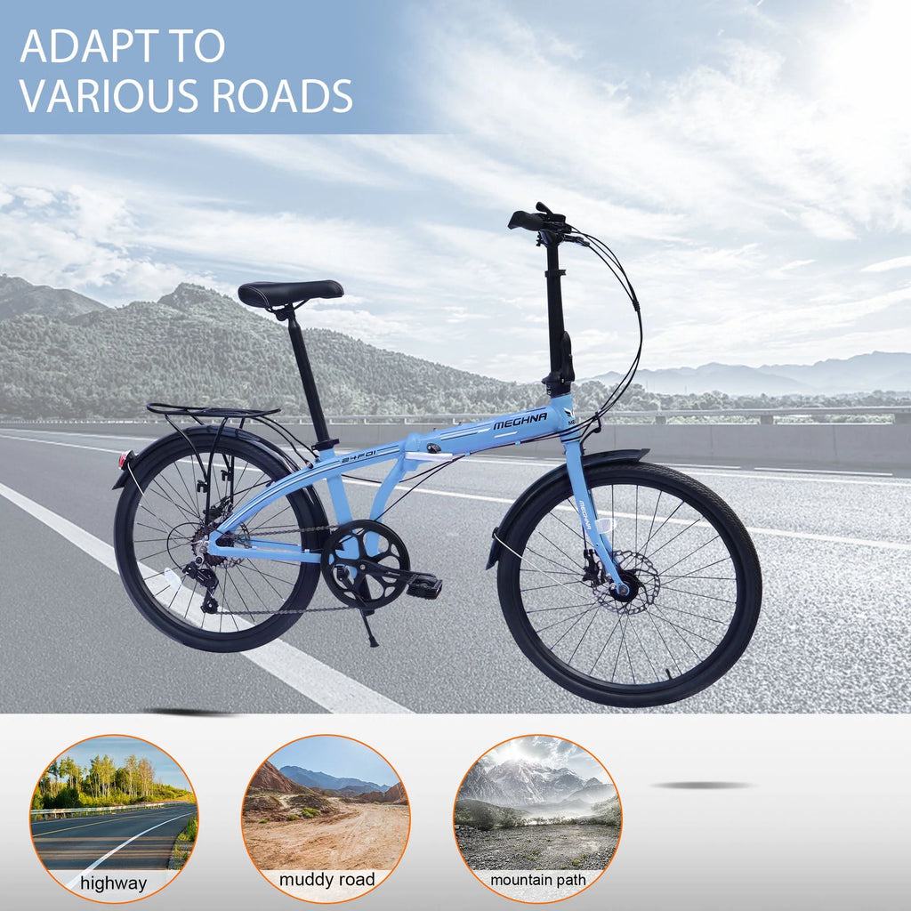 Blue 7 Speed Aluminum Folding Bike L88536