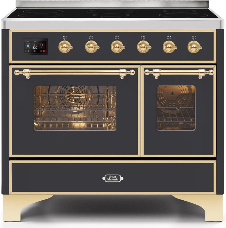 40 Induction Range with Electric Oven in Matte Graphite with Brass Trim M237