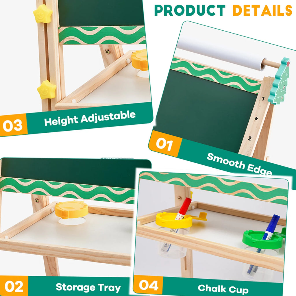 Double-Sided Whiteboard & Chalkboard Kids Easel with Paper Roll K690707