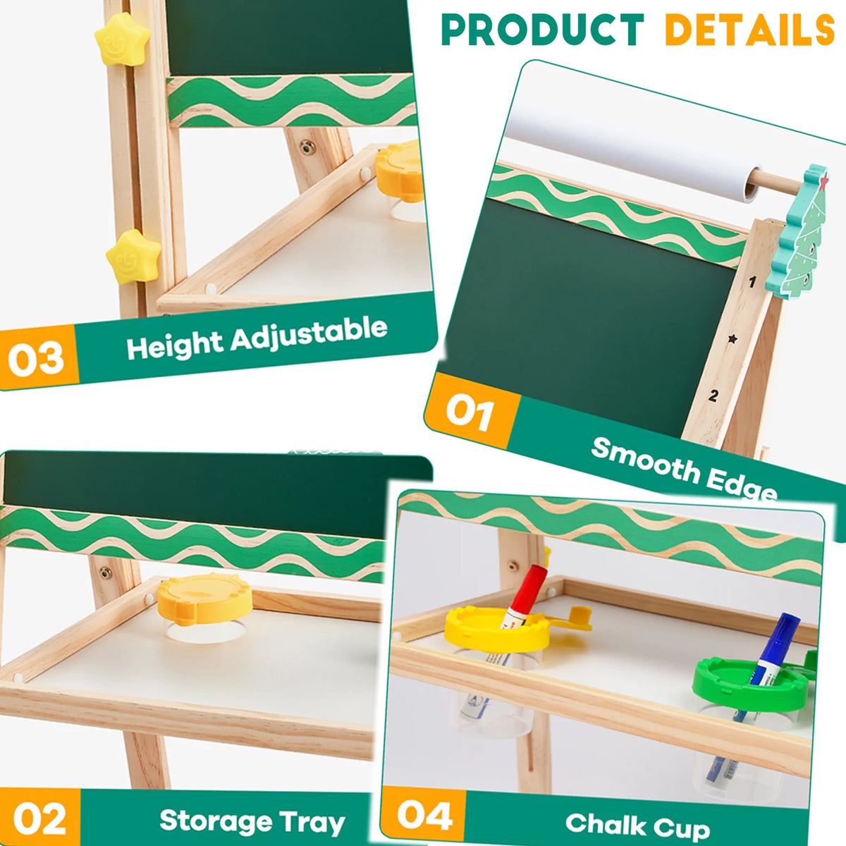 Double-Sided Whiteboard & Chalkboard Kids Easel with Paper Roll K690707