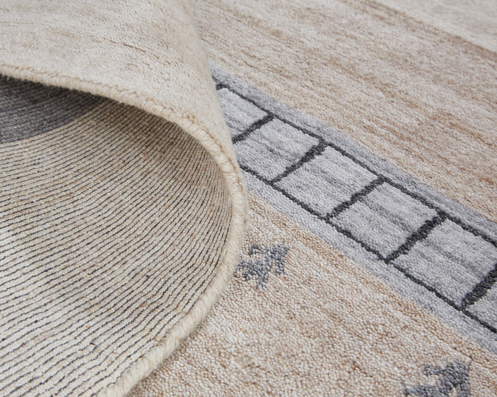 Ivory Tan Gray Handmade Area Rug U7831