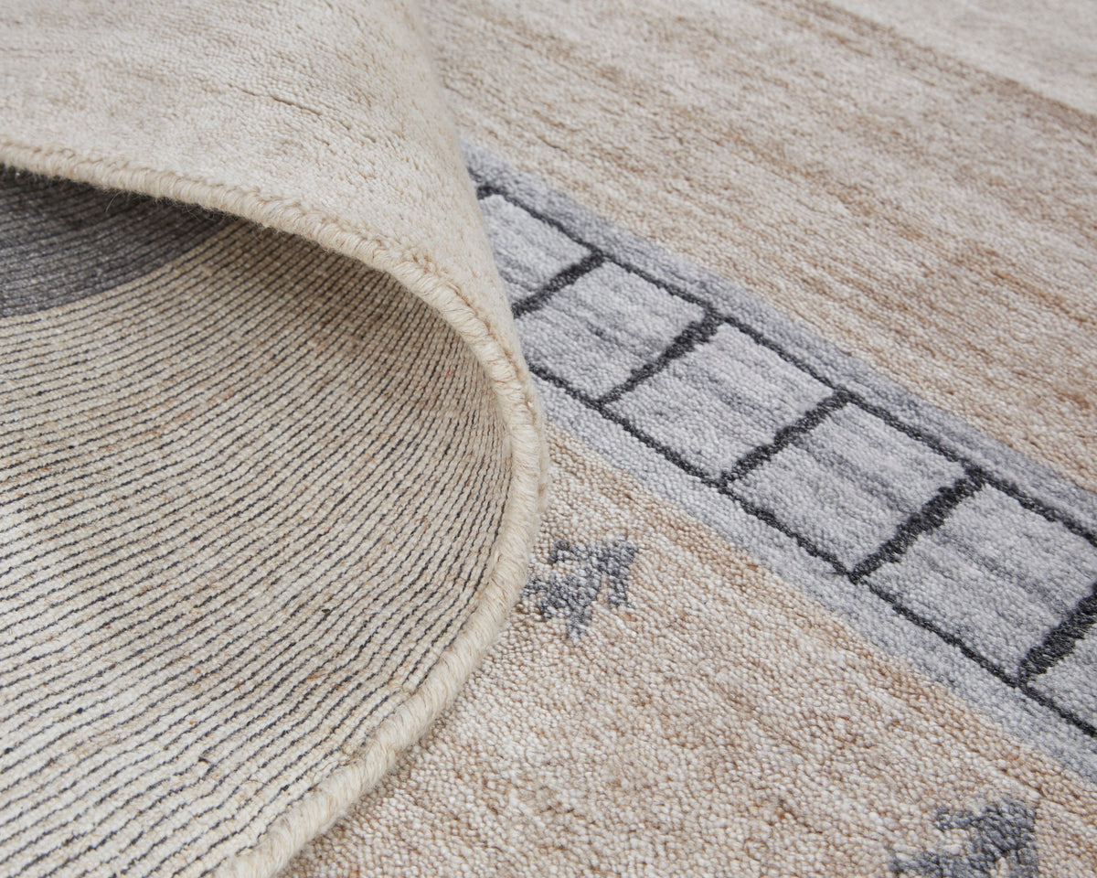 Ivory Tan Gray Handmade Area Rug U7831