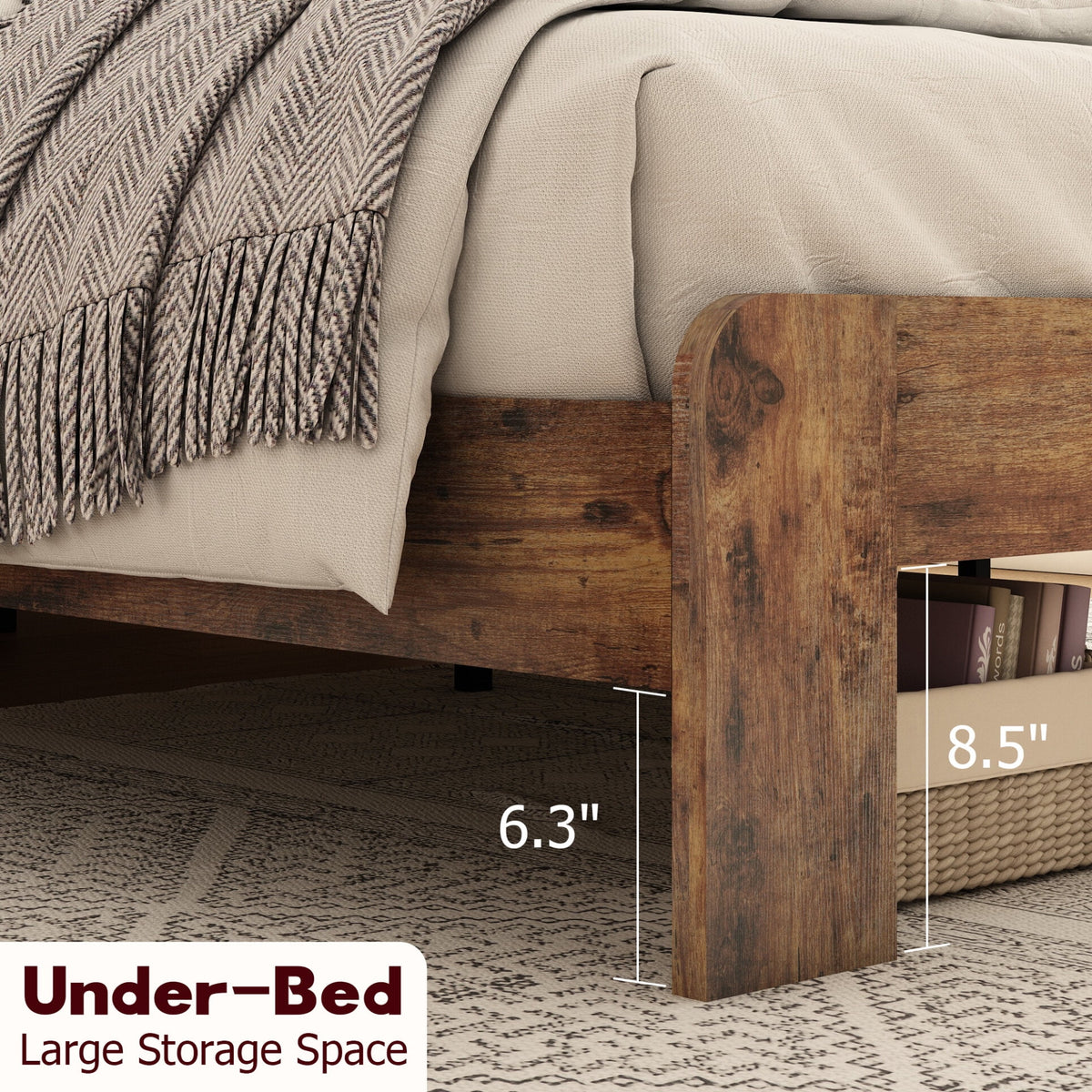 King Size Platform Bed with High Headboard and Under Bed Storage R404108