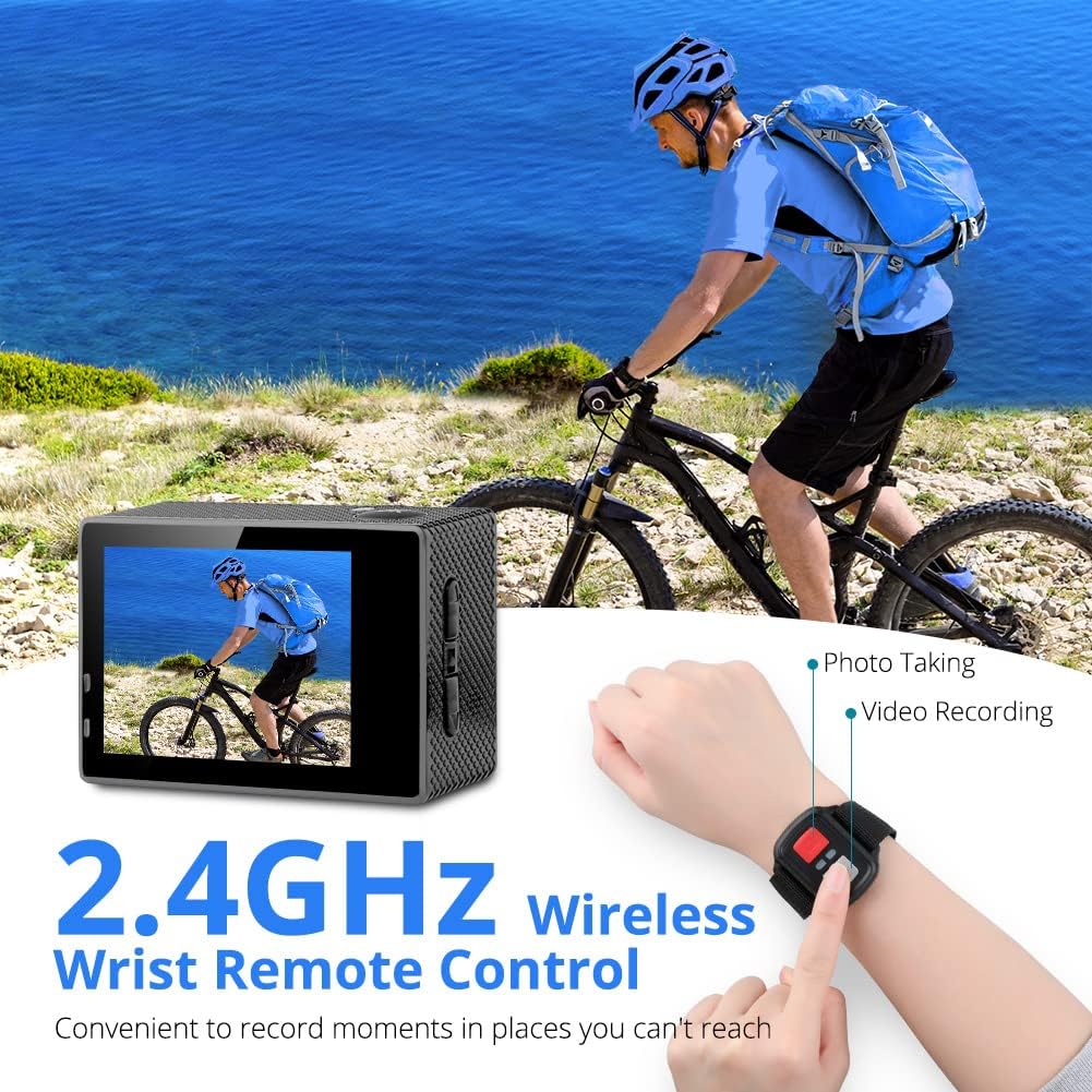 4K Action Camera 16MP Ultra HD Waterproof 170° Wide Angle 4X Zoom Sports Camcorder with Remote Control 2 Batteries Helmet Accessories Pack of 2 G3511