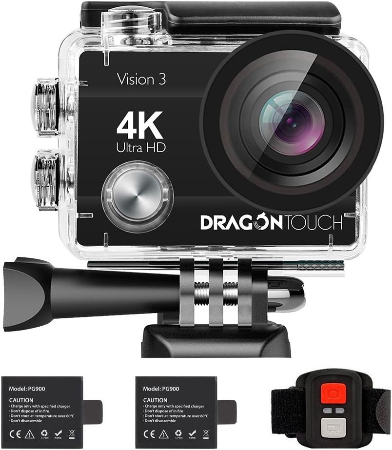4K Action Camera 16MP Ultra HD Waterproof 170° Wide Angle 4X Zoom Sports Camcorder with Remote Control 2 Batteries Helmet Accessories Pack of 2 G3511