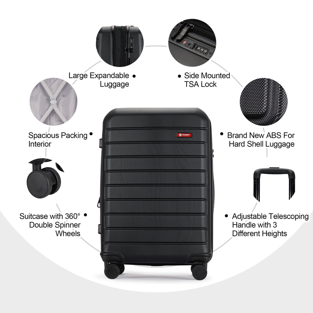 3 Piece Expandable Hard Side Luggage Set with Wheels Black X3891