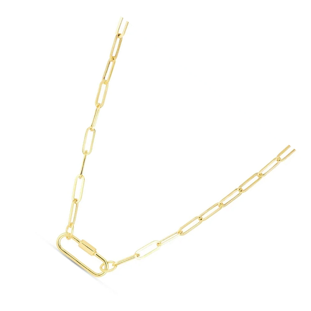 14k Yellow Gold Oval Paperclip Chain Necklace with Carabiner Clasp - 18" P2004