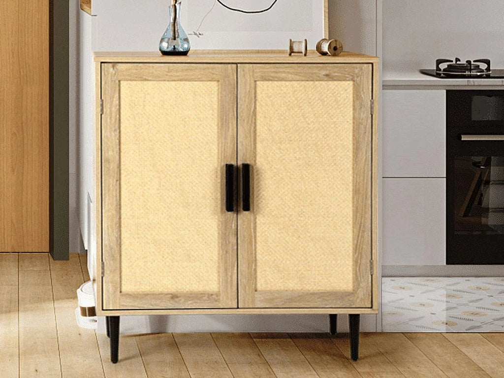 34.4'' Tall Sideboard Buffet Cabinet with Rattan Doors J272749