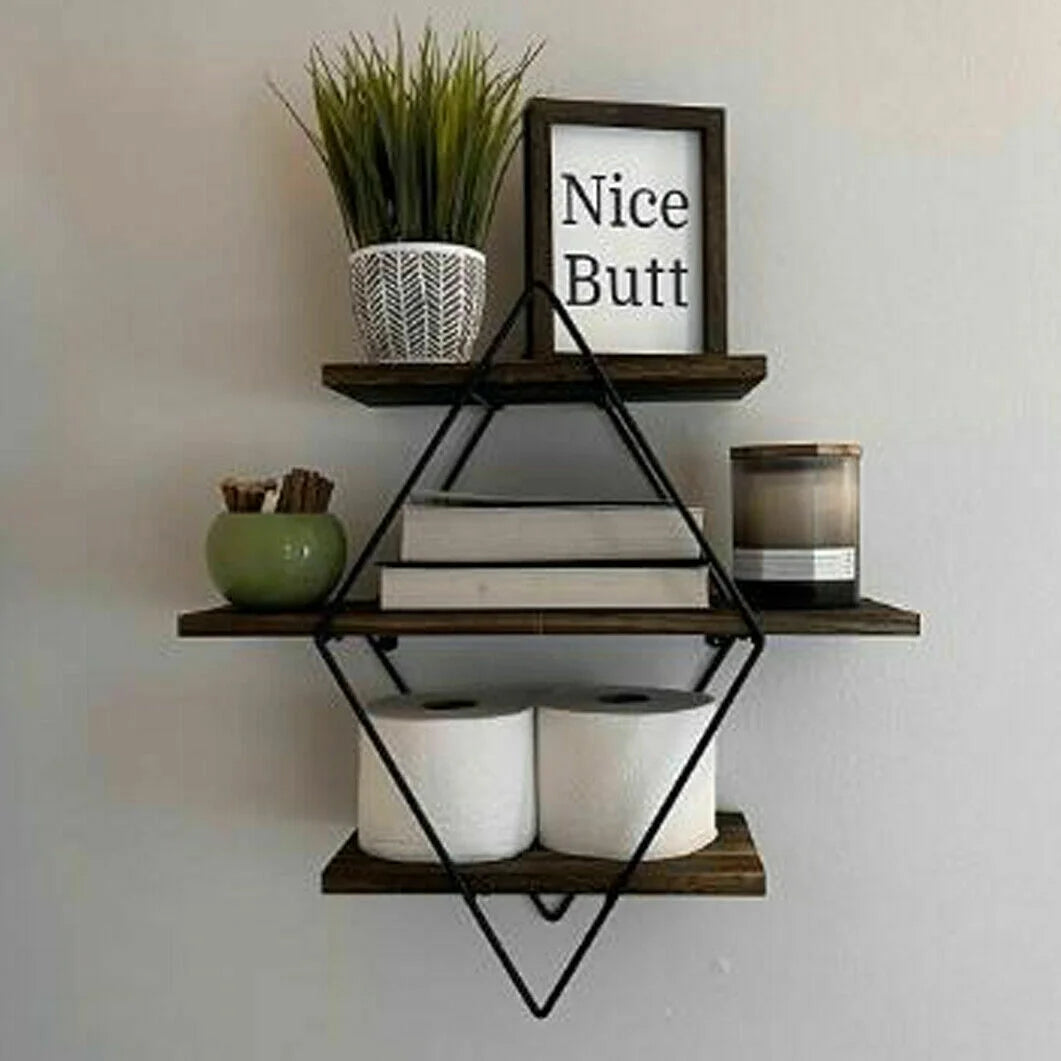 3-tier Metal Wood Floating Shelves V749