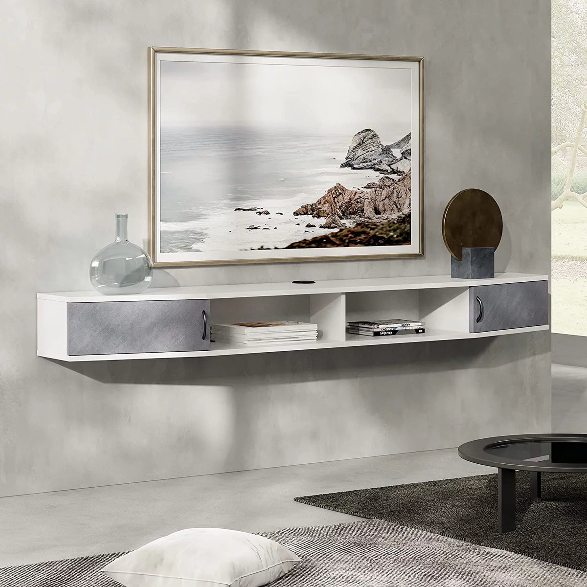 Black Floating TV Stand Wall Mounted Shelf E643566