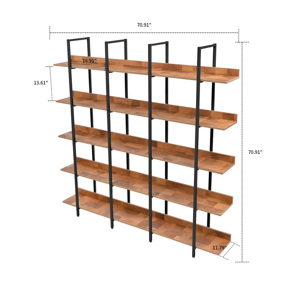 5-tier Wooden Open Bookshelf with Black Metal Frame Y76670