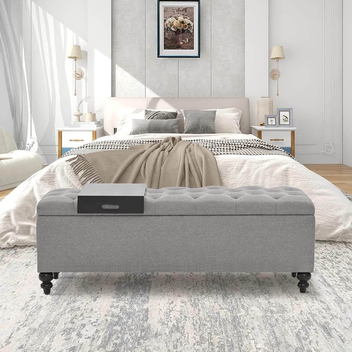 Grey Upholstered Storage Ottoman O68051