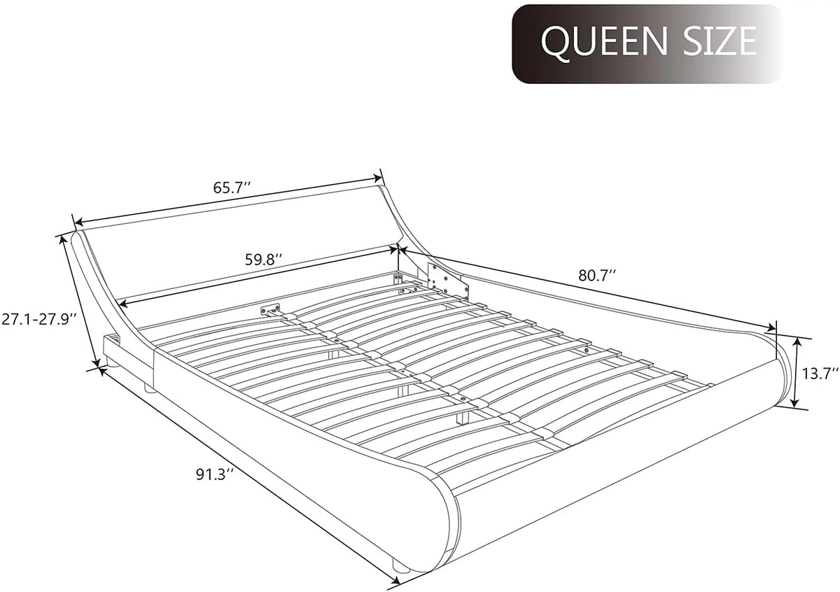 Queen Size Platform Bed Frame with Adjustable Headboard U625782
