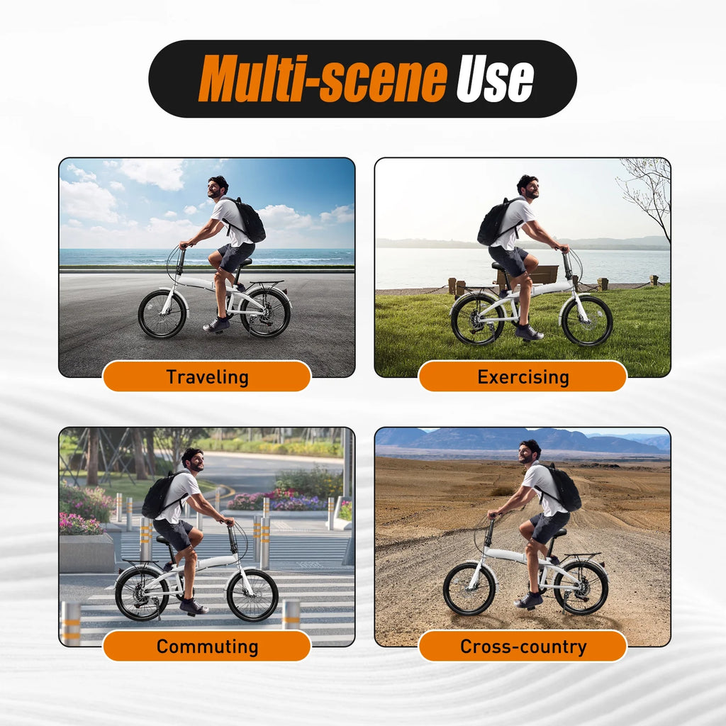 20 inch White Folding Bike with 7-Gear Disc Brakes Aluminum Alloy A8479