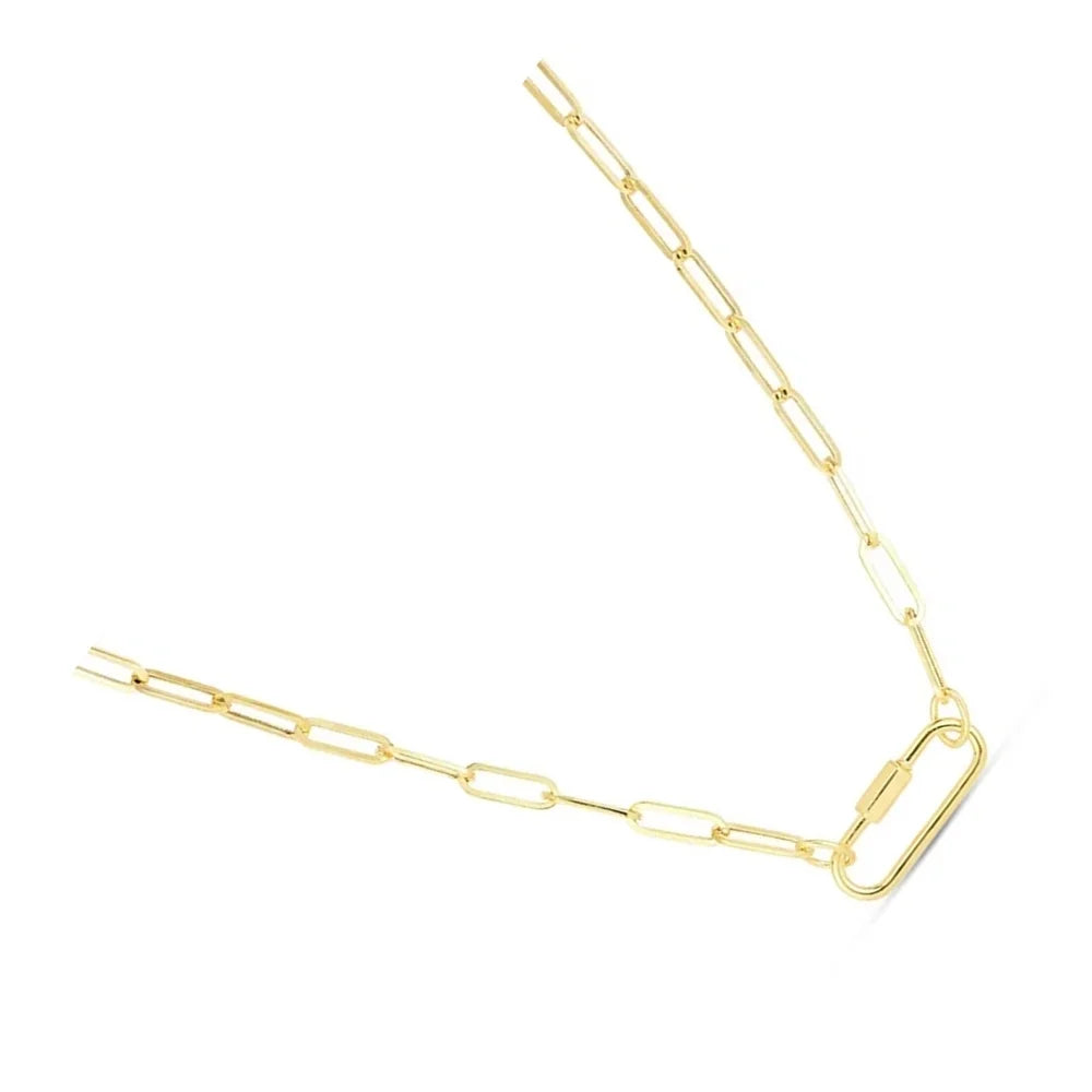 14k Yellow Gold Oval Paperclip Chain Necklace with Carabiner Clasp - 18" P2004