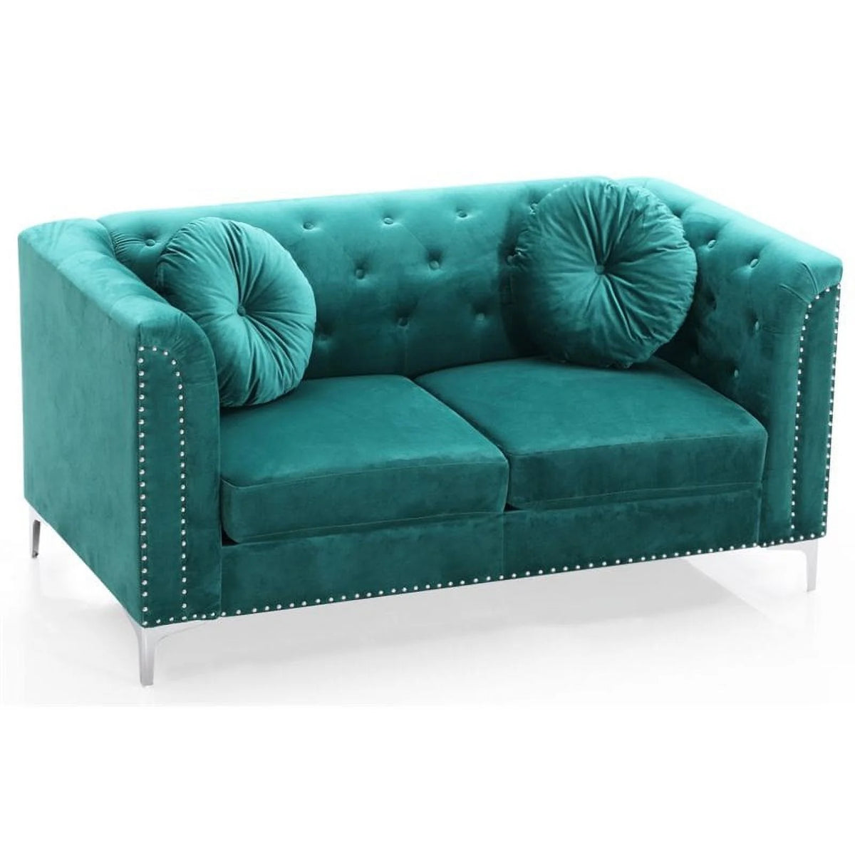 Velvet Sofa Chaise and Loveseat 2-Piece Set in Green V70021