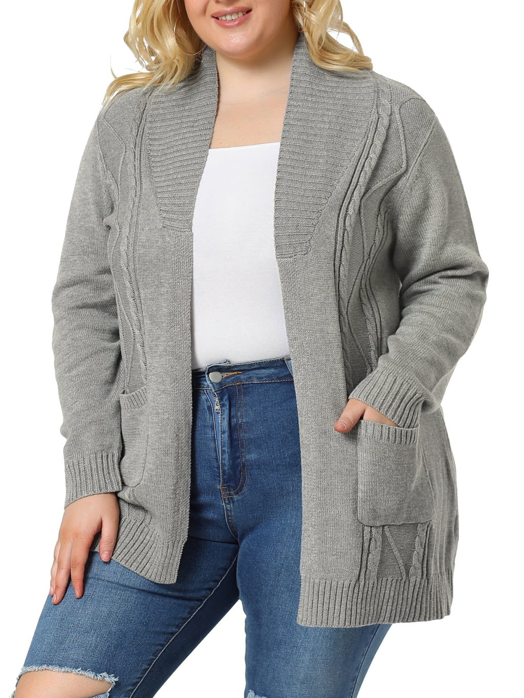 Plus Size Open Front Long Sleeves Kimono Cardigan A4142