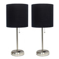 Black Brushed Steel Table Lamp with Fabric Shade, Set of 2 M660975