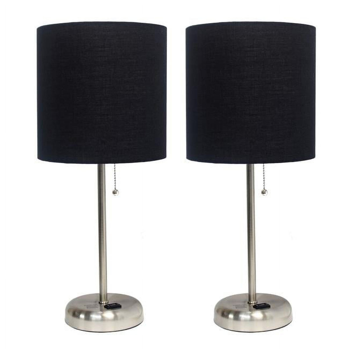 Black Brushed Steel Table Lamp with Fabric Shade, Set of 2 M660975