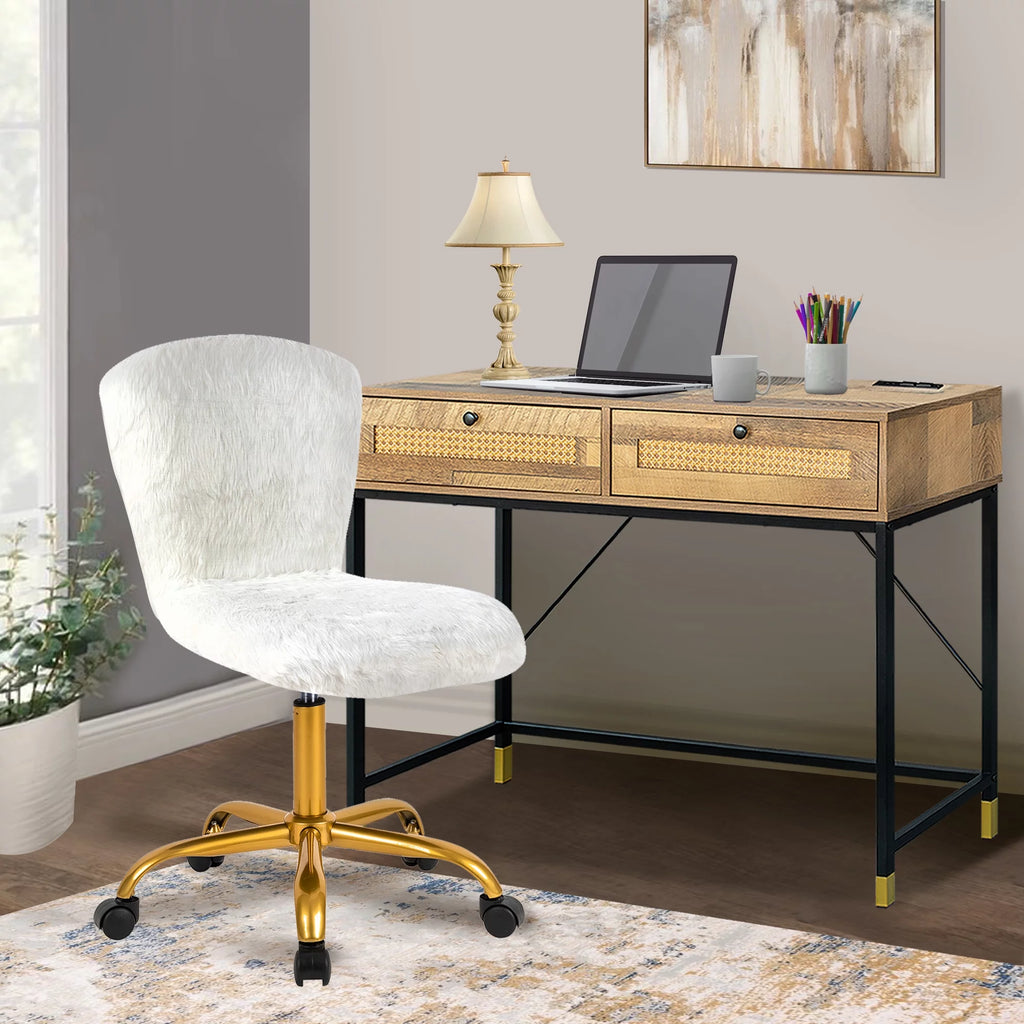White Faux Fur Adjustable Swivel Vanity Chair K42173