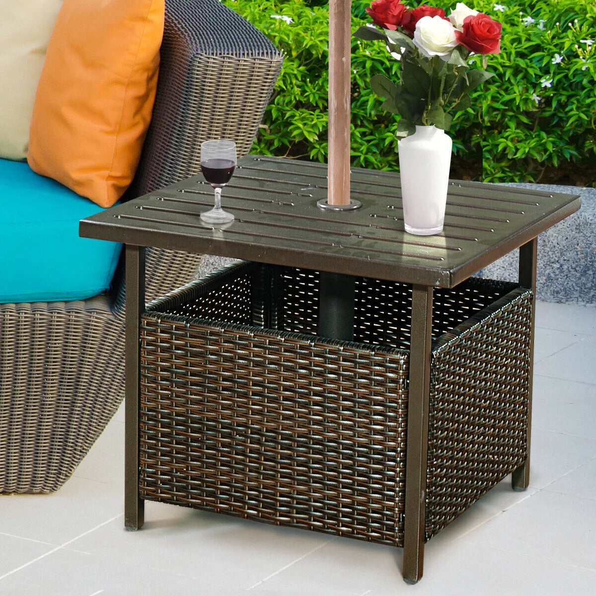 Brown Rattan Wicker Steel Side Table M5740