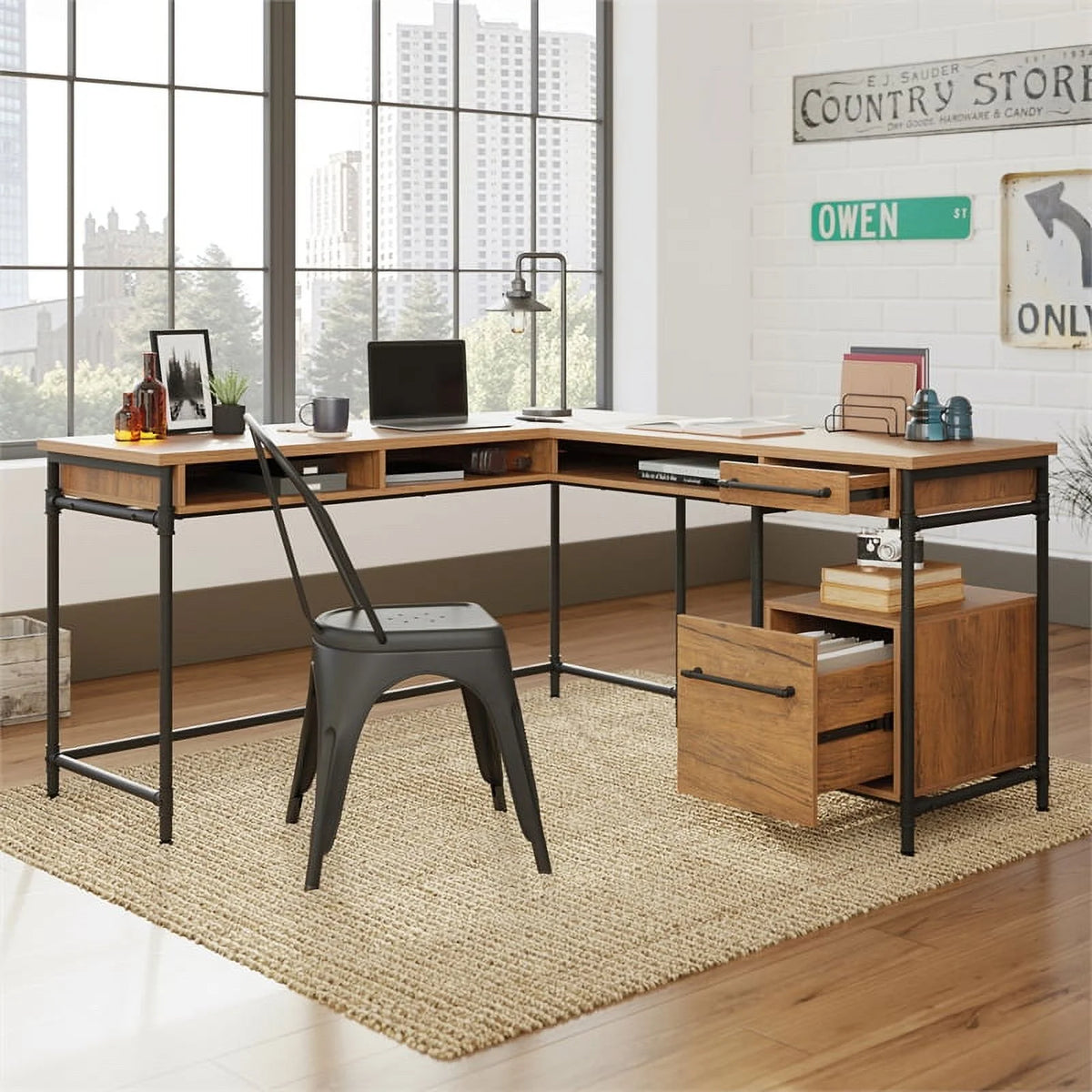 Contemporary Engineered Wood L-Desk Y388
