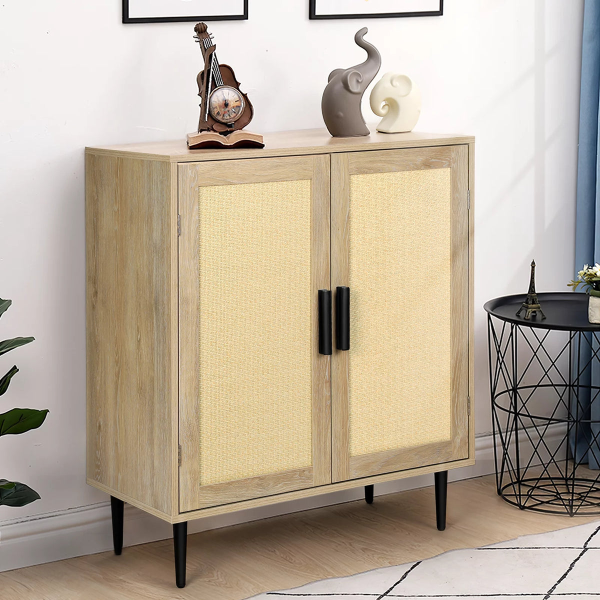 34.4'' Tall Sideboard Buffet Cabinet with Rattan Doors J272749