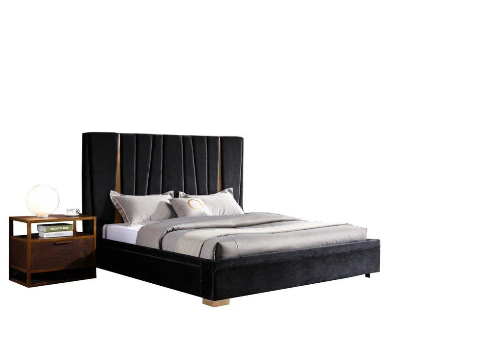 Black Velvet & Brass Queen Bed O70799
