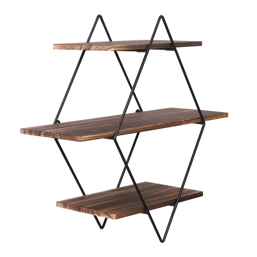 3-tier Metal Wood Floating Shelves V749