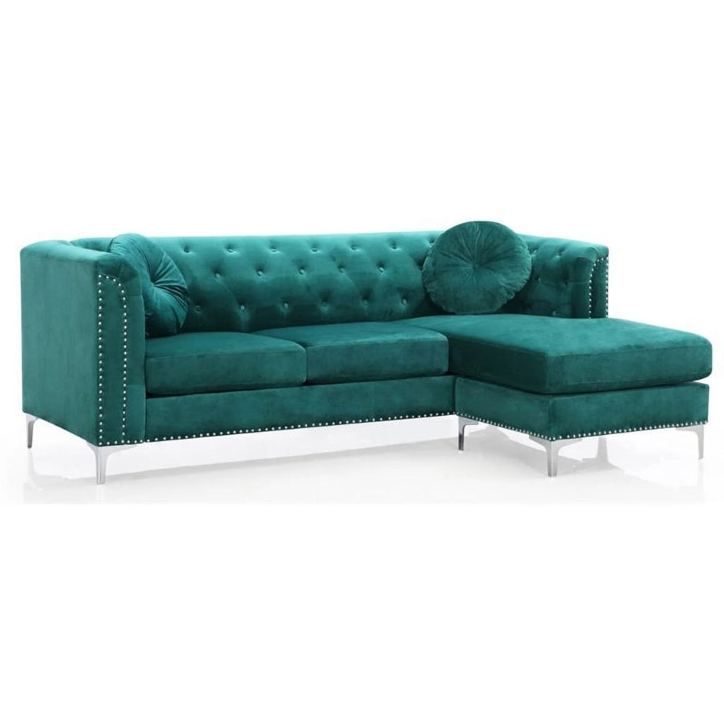 Velvet Sofa Chaise and Loveseat 2-Piece Set in Green V70021