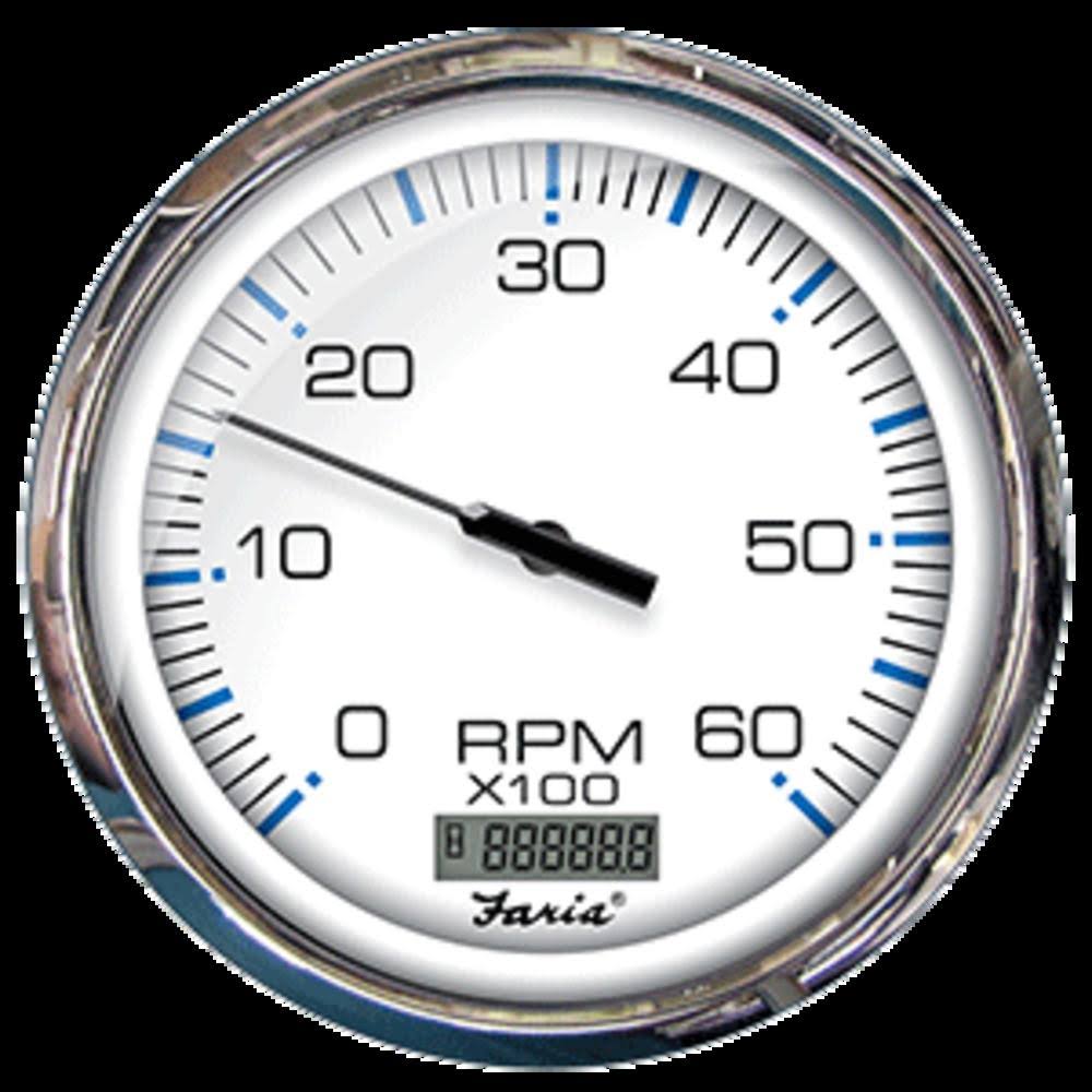 5x22 Tachometer with Digital Hourmeter 6000 RPM GAS Inboard White Stainless Steel D91477
