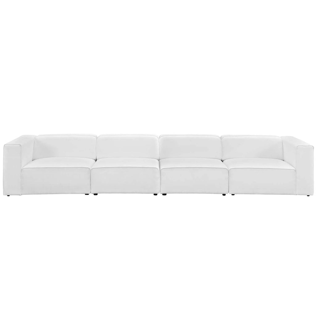 White 4 Piece Upholstered Fabric Sectional Sofa Set H64380