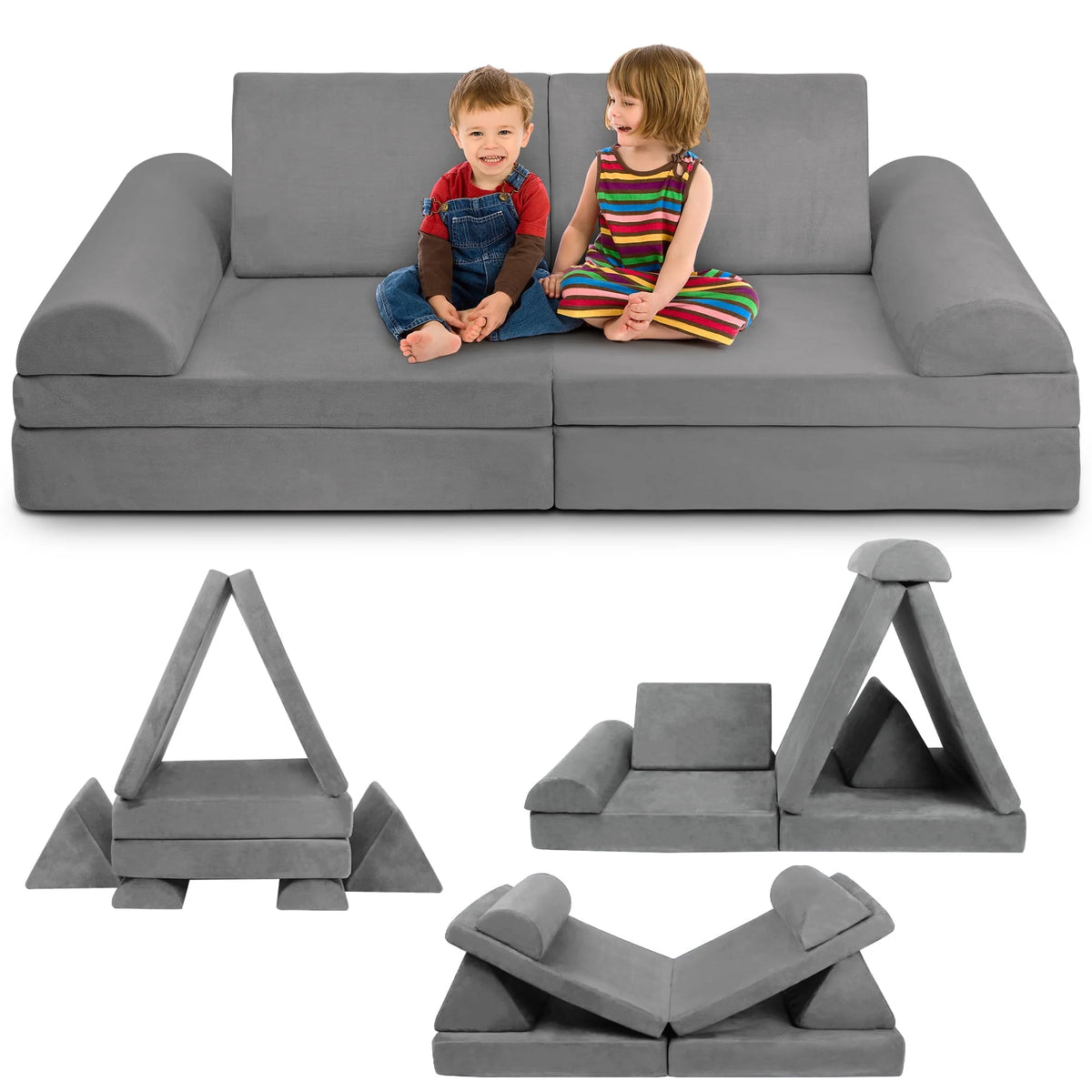 6 Pcs Modular Sectional Kids Play Couch Navy Blue N59562