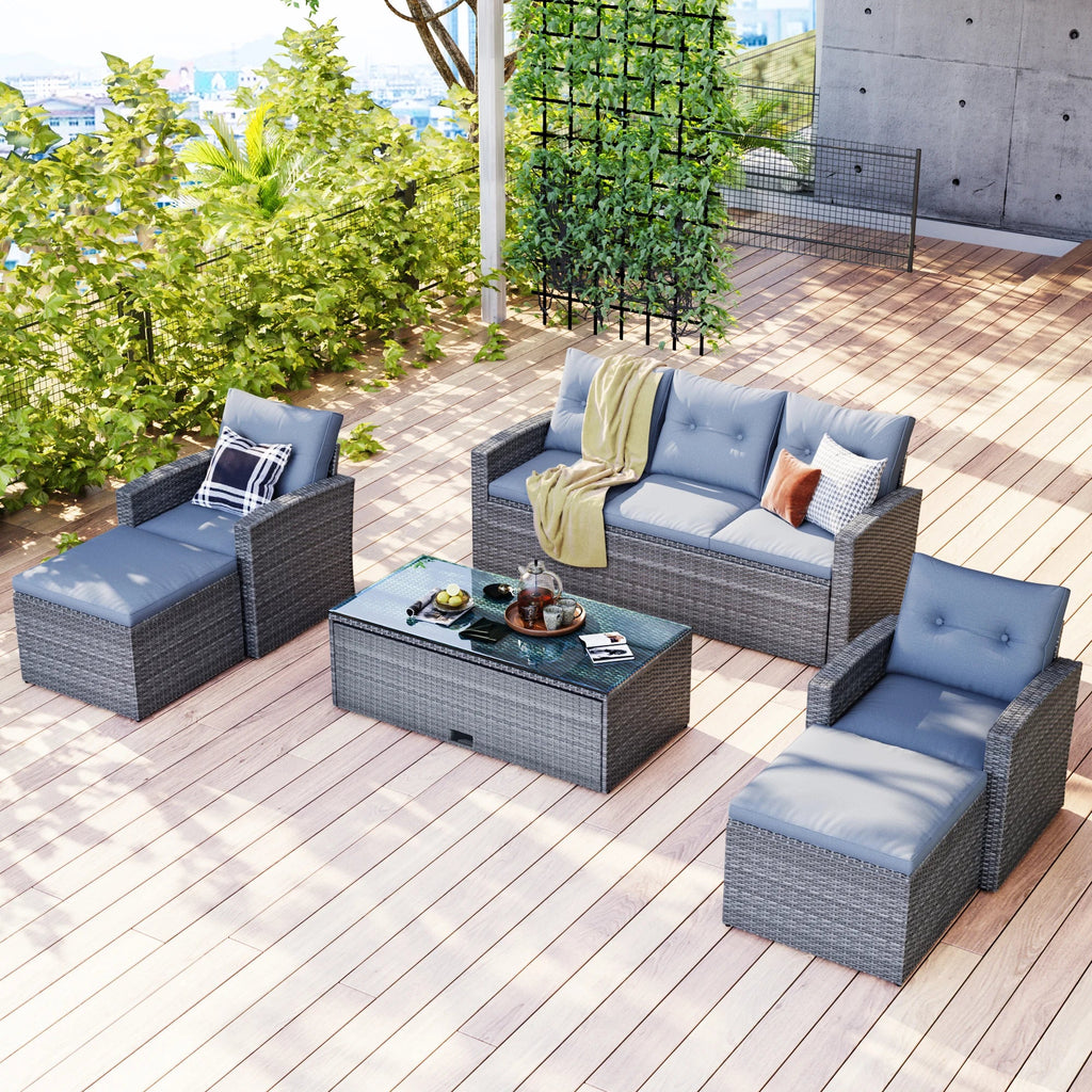 6Pcs All-Weather Wicker PE Rattan Patio Sectional Set with Coffee Table O517133