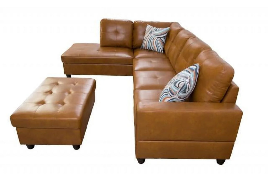 Caramel Leather Sectional Sofa with Storage Ottoman C301109